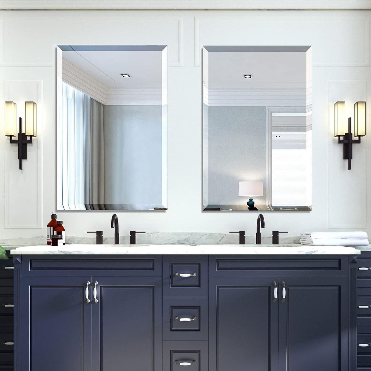 Mirrorons Beveled Mirror 24x36 Frameless Bathroom Wall Mirror Shatterproof