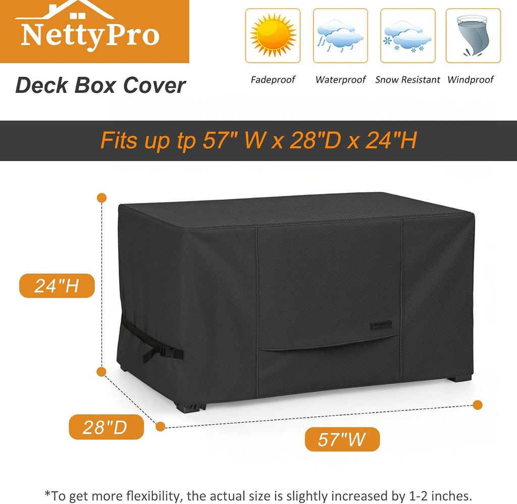 nettypro deck box cover outdoor waterproof storage bench, package contents