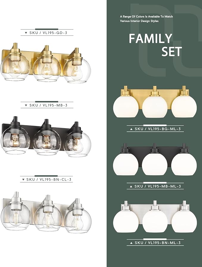METWET Bathroom Light Fixtures, 3-Light Brushed Nickel Vanity Light, Modern
