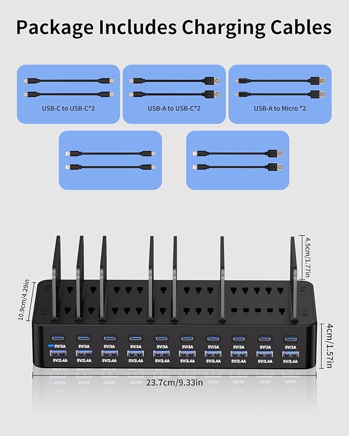 270W Charging Station for Multiple Devices, 20-Port USB Fast Charging Station