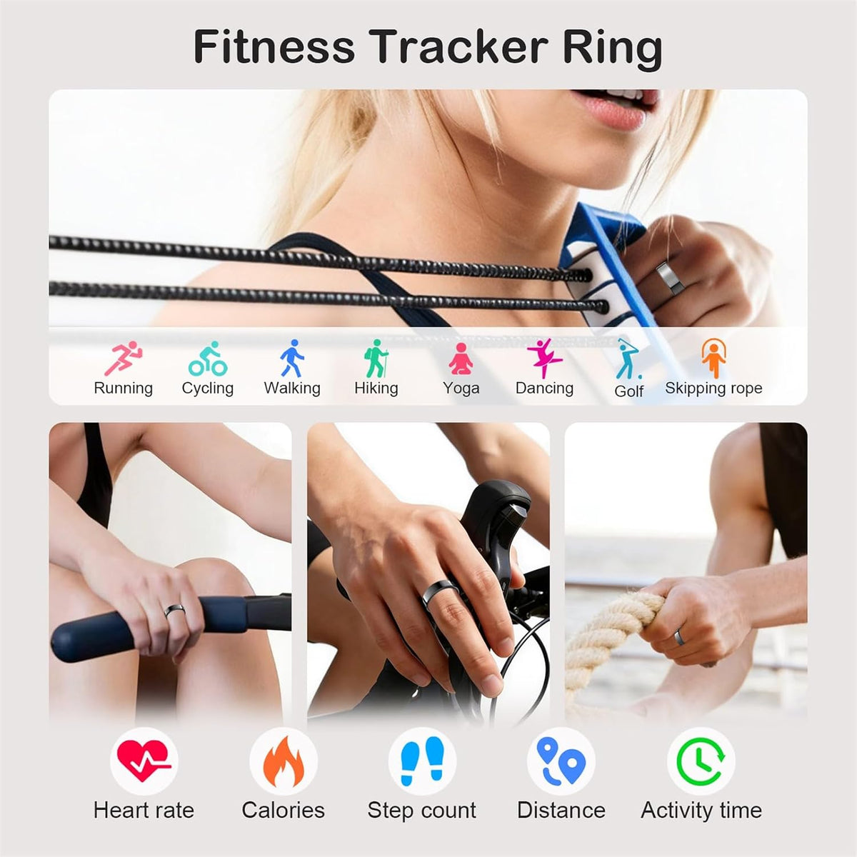 smart ring for women men, sleep activity health showing dimensions