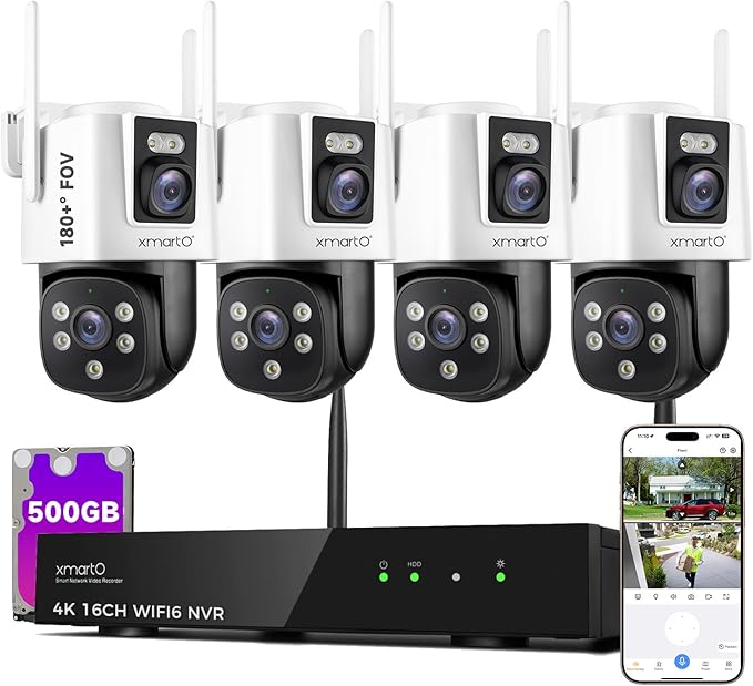 xmartO [2-in-1 CAMs 8-View WiFi 6 Mesh PTZ Security Camera System Outdoor