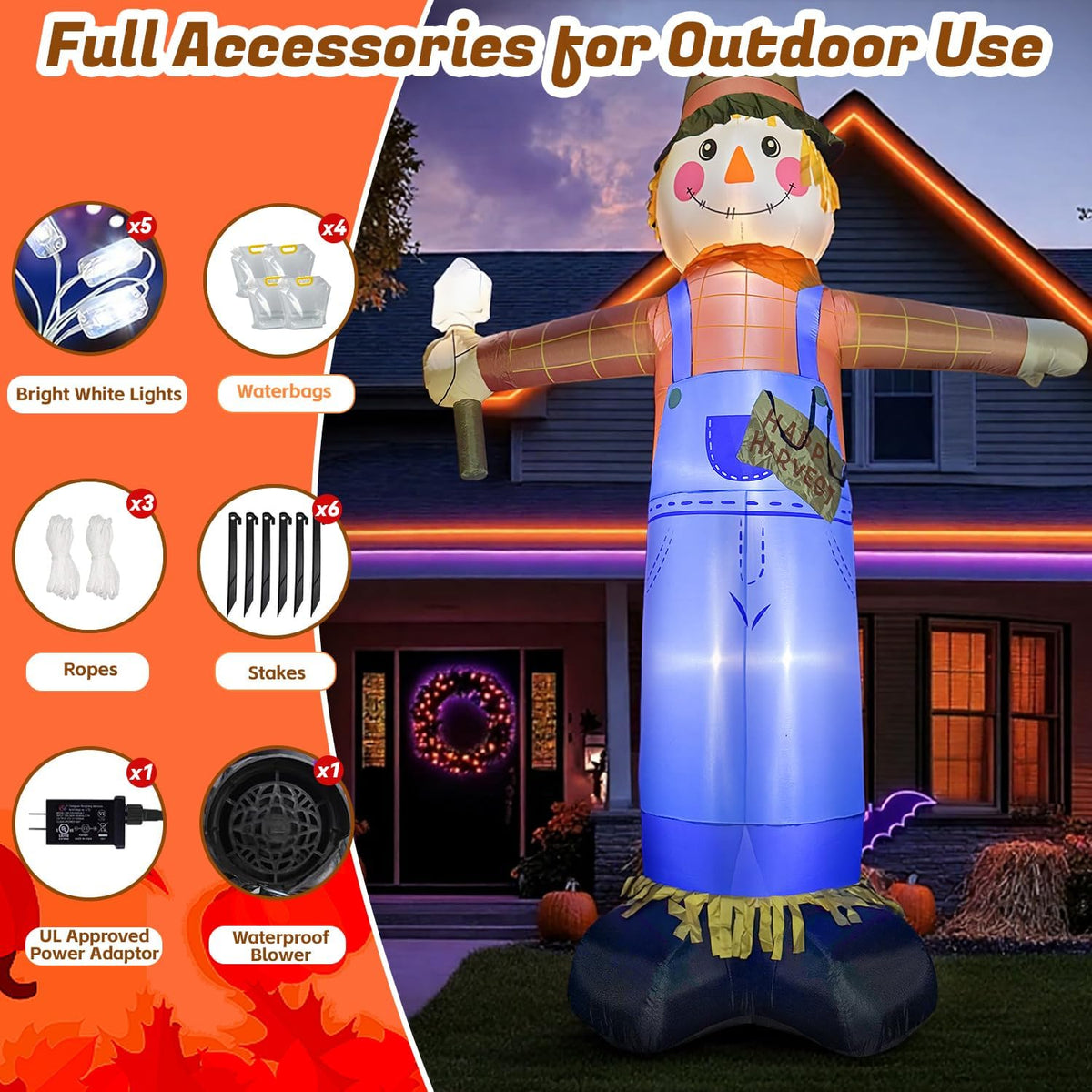 12FT Giant Inflatables Scarecrow Decorations, Fall Harvest Inflatable Yard Decor, Scarecrow Blow Up Yard Decorations for Halloween Thanksgiving Fall Autumn Harvest Lawn Garden