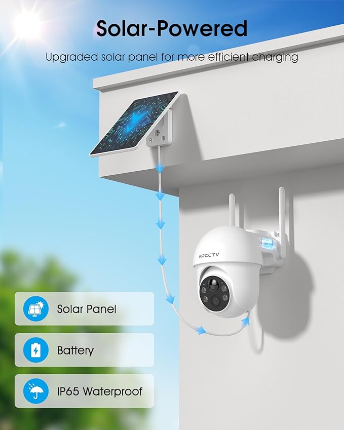 ARCCTV Solar Security Cameras Wireless Outdoor, 4MP 360° View Battery Powered (2 Pack)