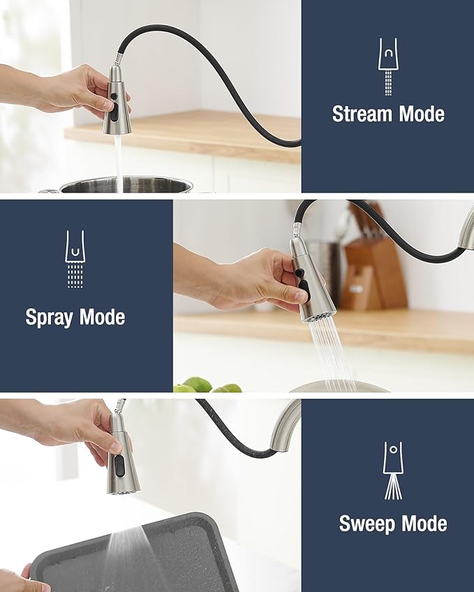 AIMADI Kitchen Faucet with Pull Down Sprayer – High Arc 360° Swivel Brushed