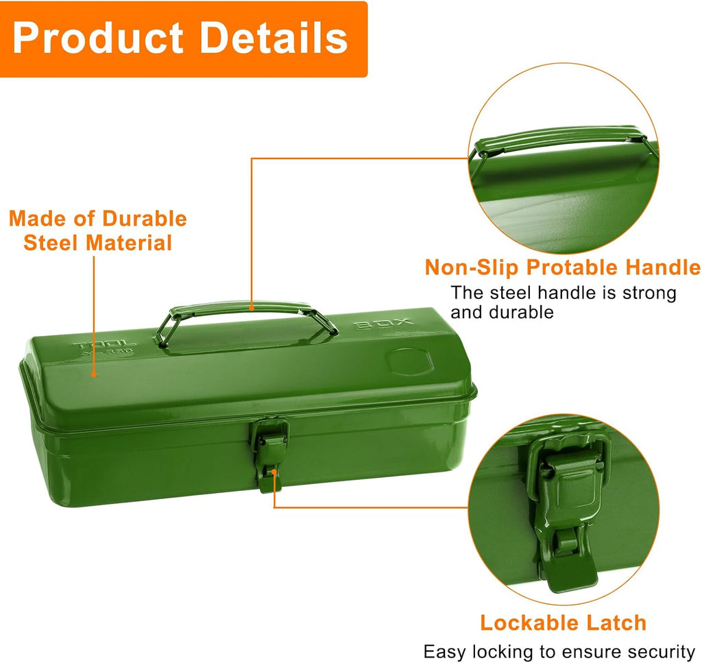 harfington tool box 14.2" portable steel tool box, side view