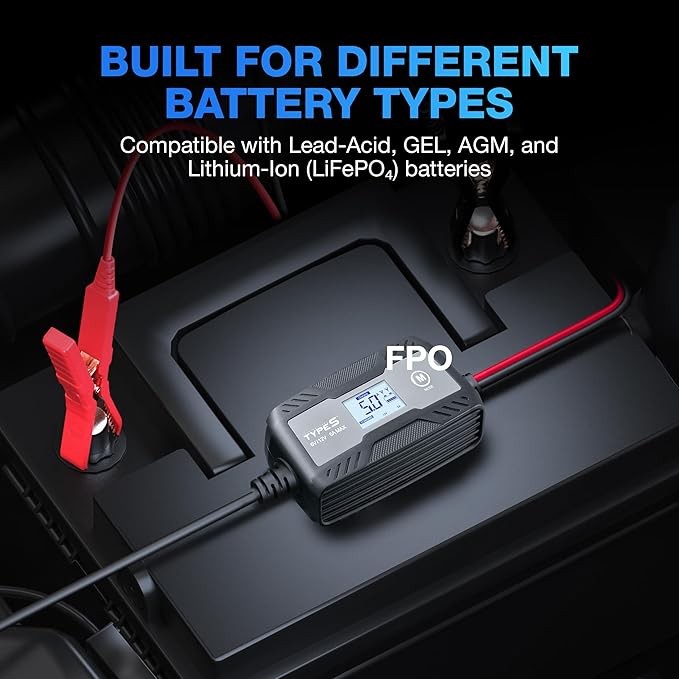 Type S 5A Smart Battery Charger & Maintainer – 6V & 12V Automatic Car Battery