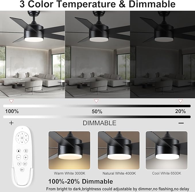 POCHFAN 52 inch Black Ceiling Fans