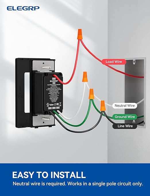 ELEGRP Smart Dimmer Light Switch DTR10, Single Pole Setup, 2.4GHz Wi-Fi Touch (2 Pack)