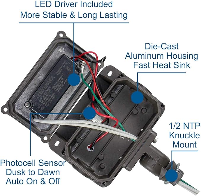 Dakason 30W LED Flood Light Outdoor, Dusk-to-Dawn Photocell 180° Adjustable (2 Pack)