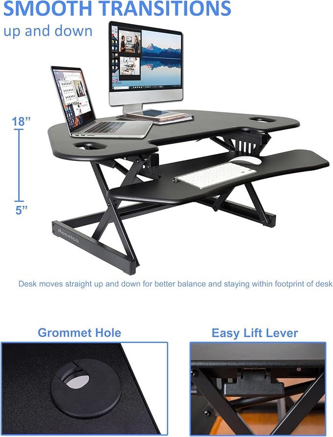 Rocelco 46" Height Adjustable Corner Standing Desk Converter