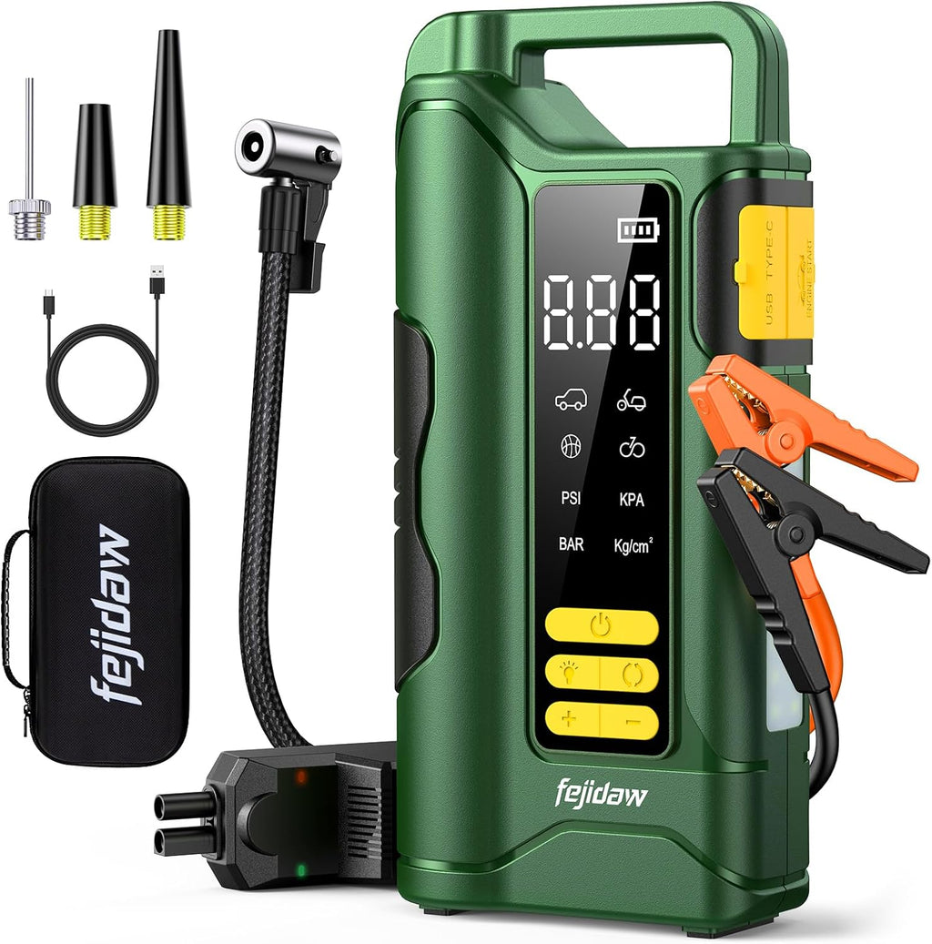 6000A Jump Starter with Air Compressor, 160PSI, 20000mAh, Car for 10L Gas/8L Diesel, UL Certified | Reverse Polarity Protection | LED Display & SOS Light | USB-C 5V/2A | 2-Year Warranty | 3.3 lbs