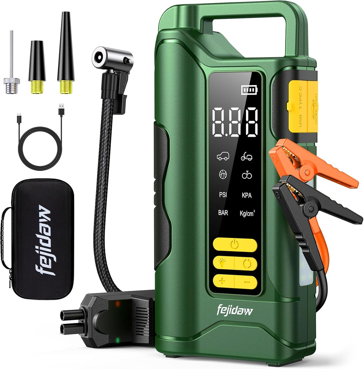6000A Jump Starter with Air Compressor, 160PSI, 20000mAh, Car for 10L Gas/8L Diesel, UL Certified | Reverse Polarity Protection | LED Display & SOS Light | USB-C 5V/2A | 2-Year Warranty | 3.3 lbs