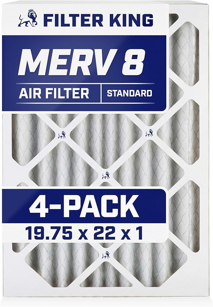 Filter King Air Filters 19.75x22x1 | 4-PACK | MERV 8 HVAC Pleated AC Furnace