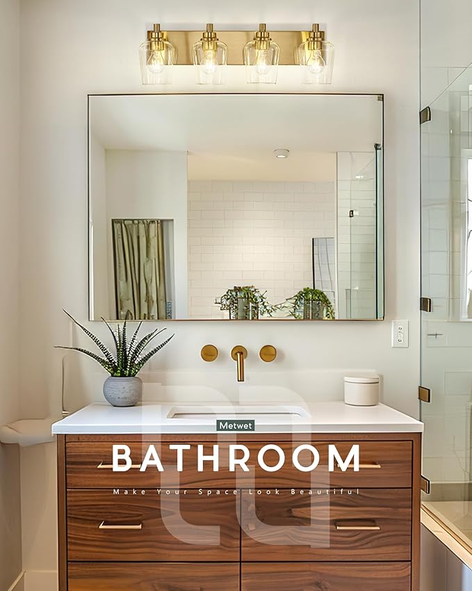 METWET Bathroom Light Fixtures, 4-Light Modern Vanity Light