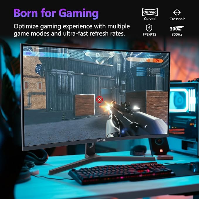 Z-Edge 27 inch Curved Gaming Monitor, FHD 1080P 300Hz 240Hz PC Monitor