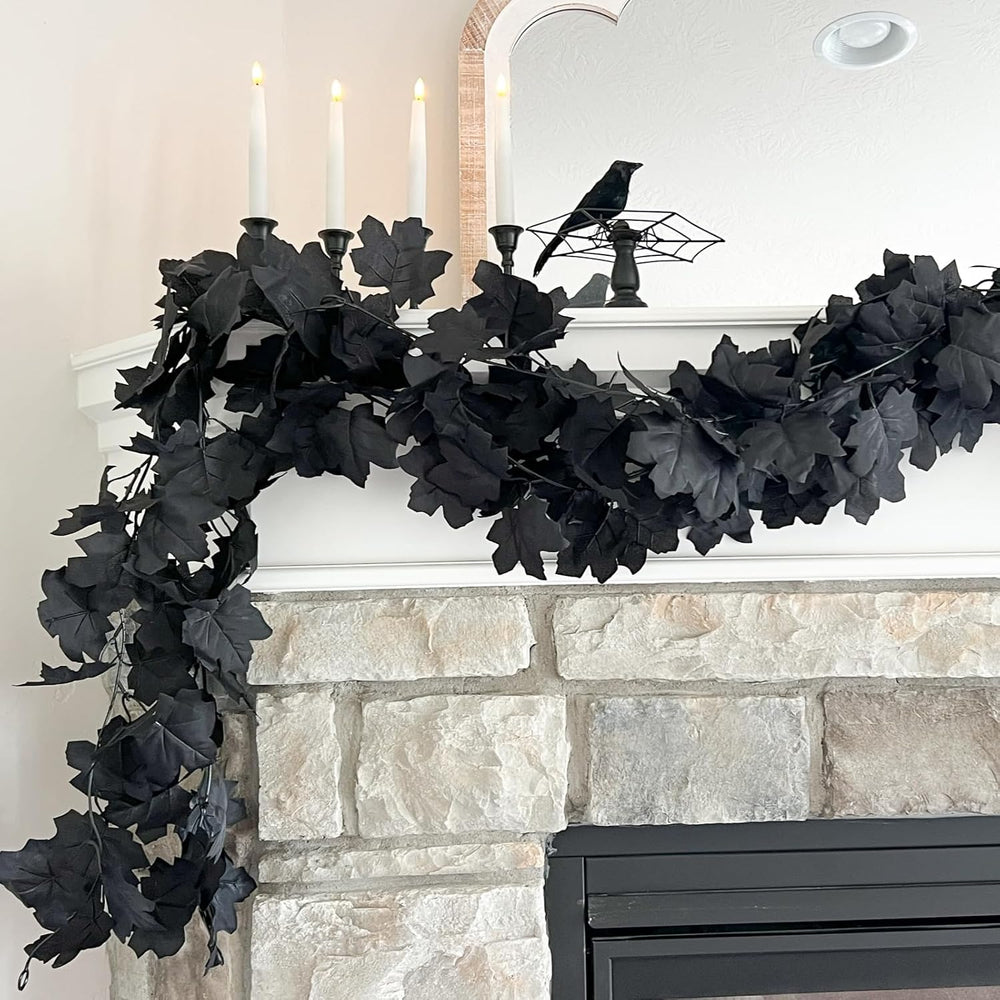 CQURE 10 Pack Black Fall Leaf Garland, Total 59Ft Halloween Garland Hanging V...