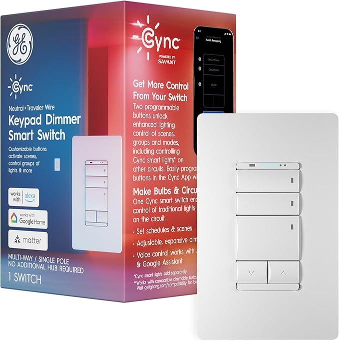GE Cync Keypad Dimmer Smart Switch, Highly Customizable Dimmer Switch,