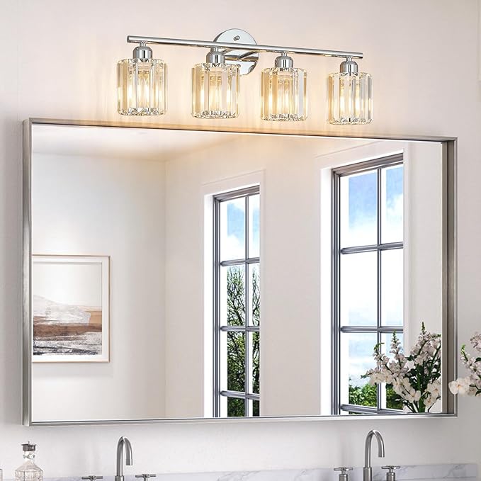FDPBY Modern 4 Light Crystal Vanity Light, Chrome Vertical Bathroom Light