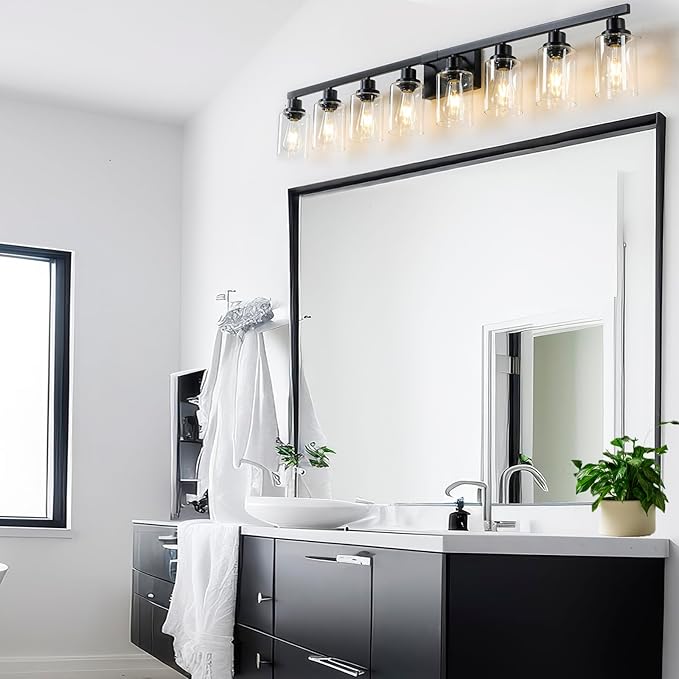 DIKAIDA 8 Light Bathroom Vanity Lights Over Mirror, 52inch Black Vanity Lights