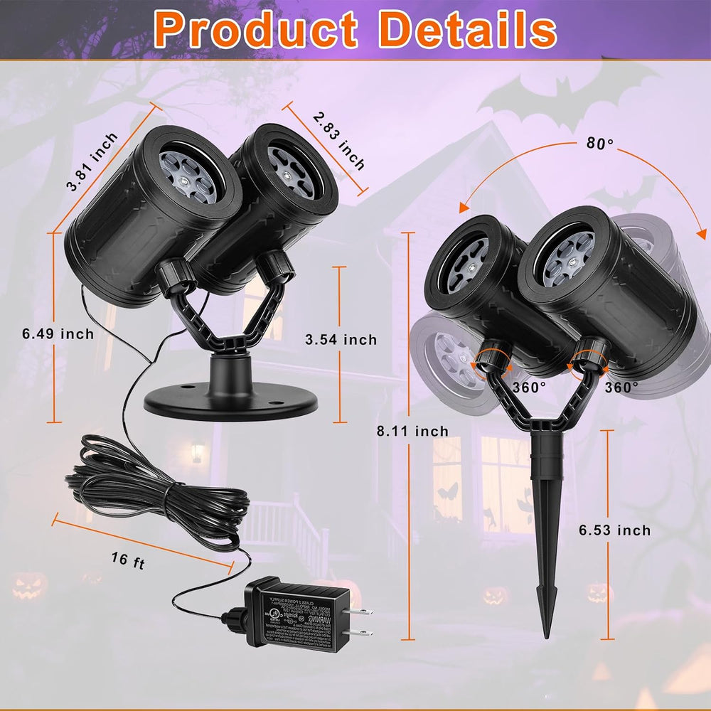 Halloween Projector Lights, Double Head Dynamic Halloween Projector Outdoor