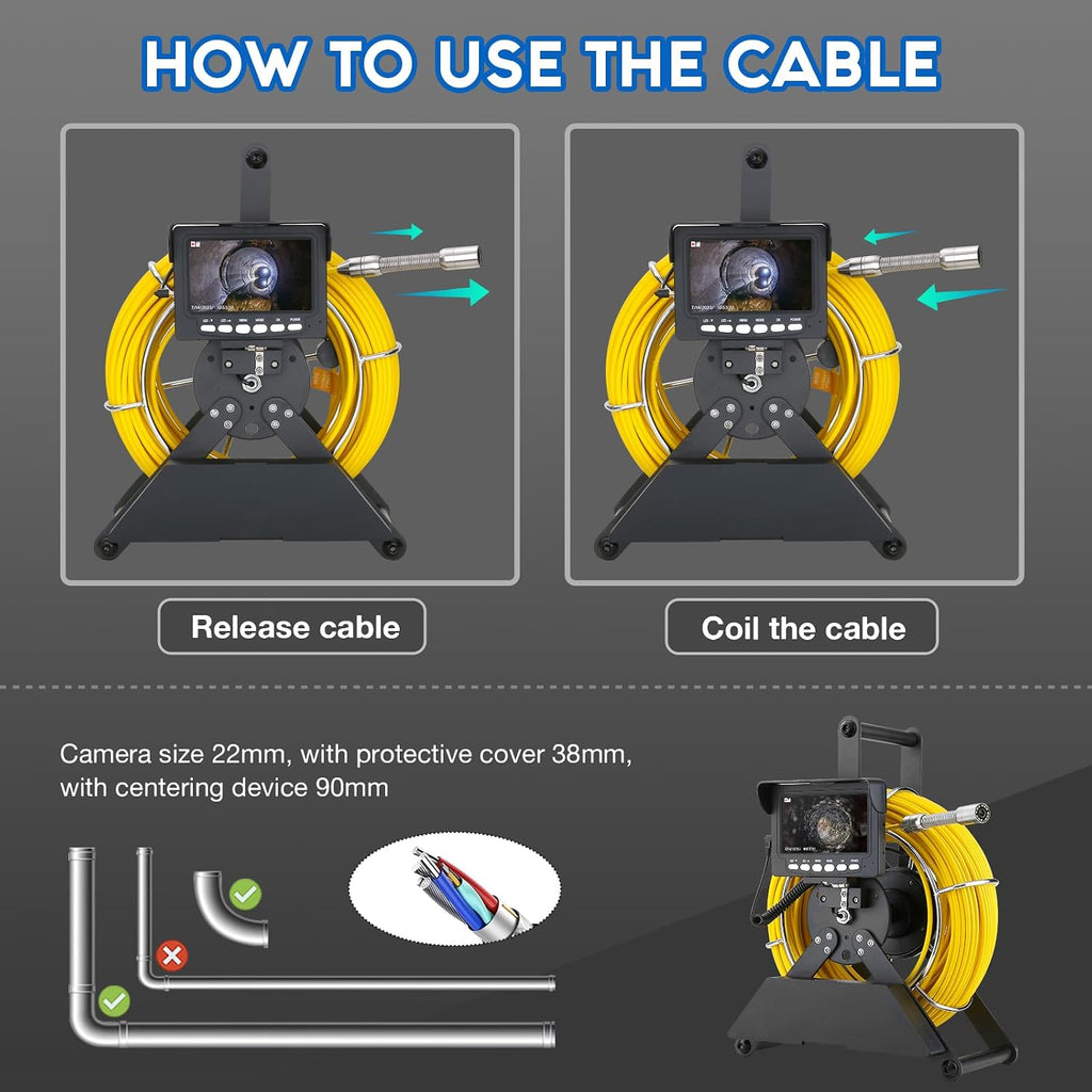 sewer camera 100ft/30m,drain camera with 12pcs light, 4.3", package contents