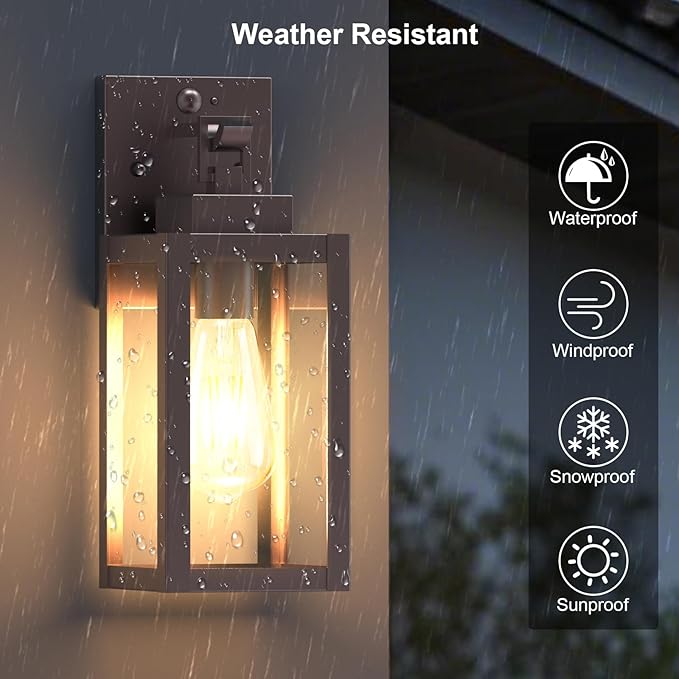 LTBLIGHT 2-Pack Motion Sensor Porch Lights Outdoor, Farmhouse Brown Dusk to