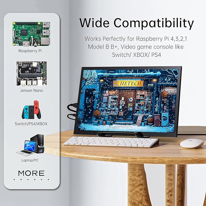 HMTECH 10.1 Inch Raspberry Pi Screen HDMI Monitor 1024x600 LCD Display 16:9 IPS