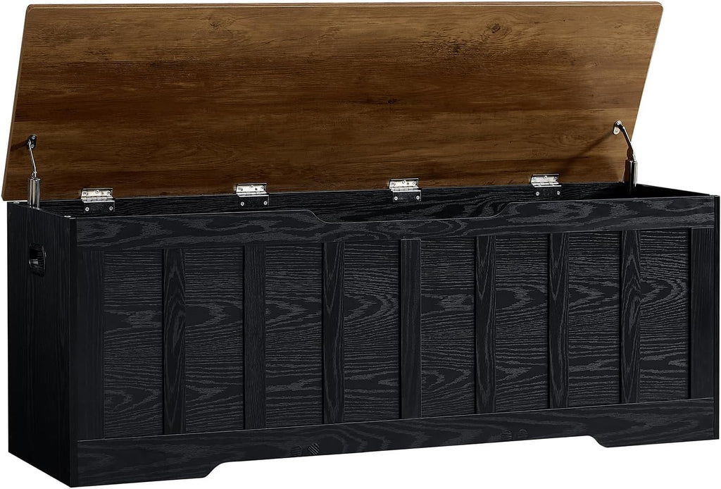 VANKILEY 51.2" Storage Chest Extra Large,Wooden Storage Bench,Black+Brown