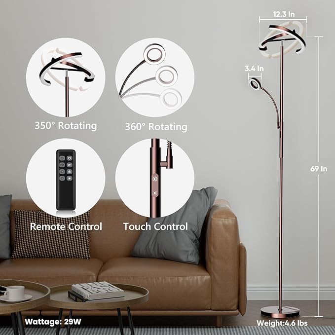SIBRILLE 2-in-1 Brown LED Floor Lamp