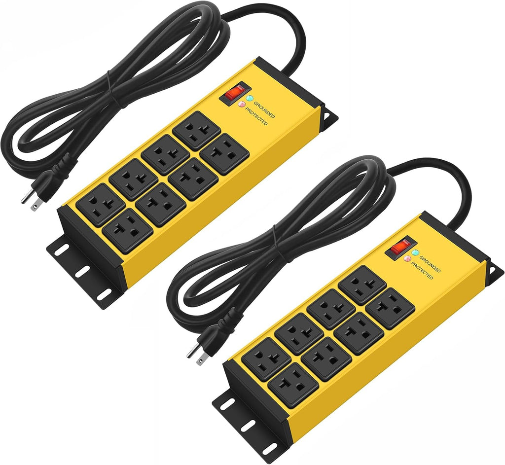 CCCEI 2PCS Heavy Duty Power Strip Surge Protector 20 AMP, 8 Outlets 12 Gauge