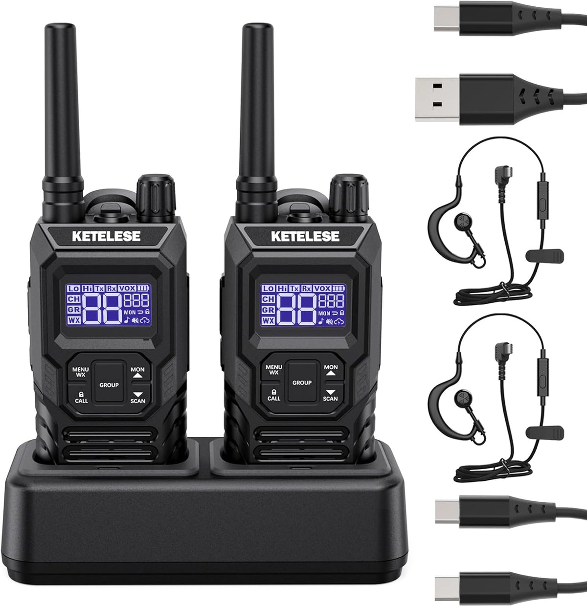 Ketelese T4 Walkie Talkies Long Range, IP67 Waterproof Dustproof Two Way Radio