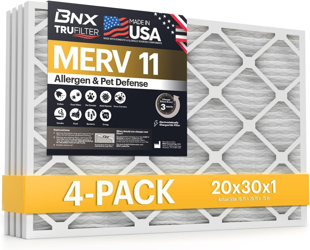 BNX TruFilter 20x30x1 Air Filter MERV 11 (4-Pack)