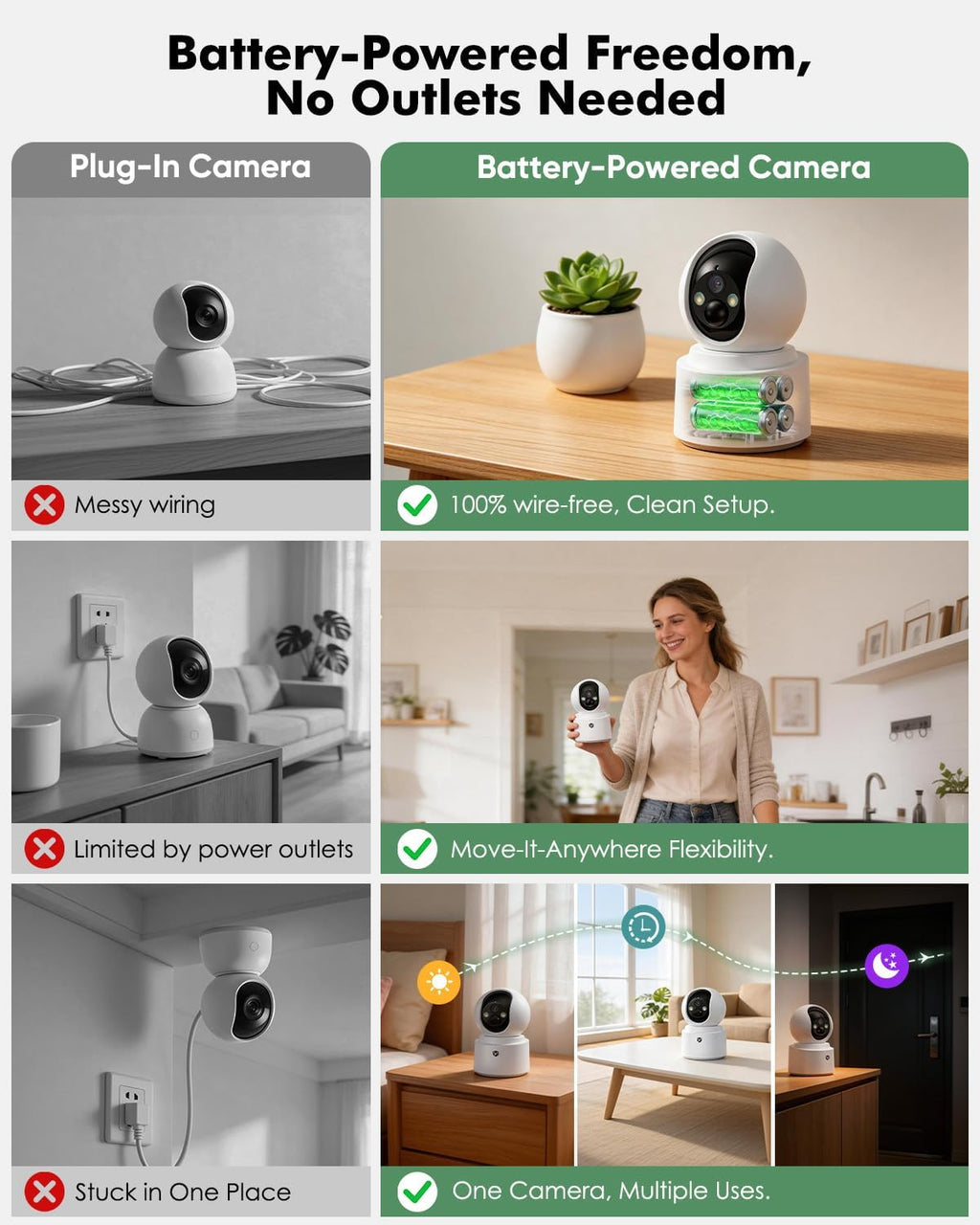 battery powered indoor camera wireless for home monitoring shown in use