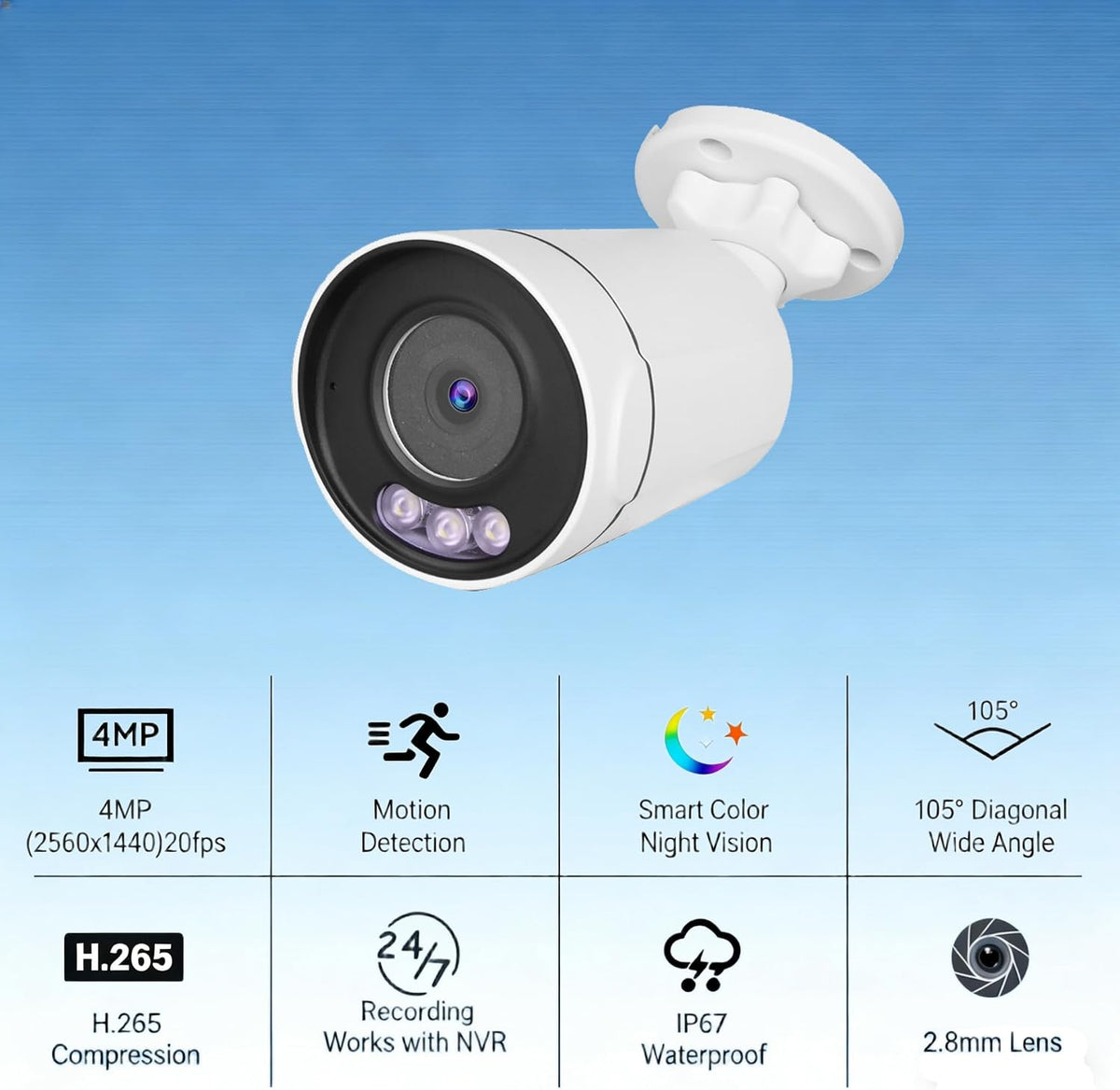 real hd 4mp poe bullet color night vision shown in use