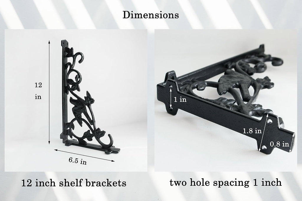 12 Inch Decorative Bird Shelf Brackets,2 Pack Cast Iron Shelf Supply,12''*6.5'' Antique Black Corbel,Screws Anchor Included
