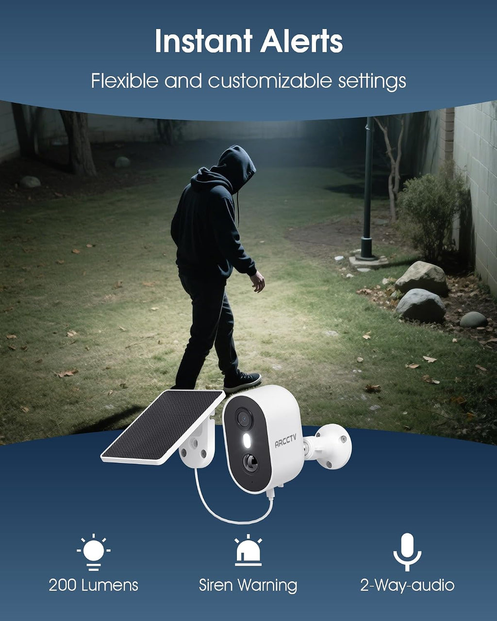ARCCTV Solar Security Camera Wireless Outdoor 4MP Solar Powered WiFi Camera