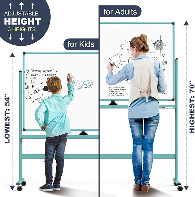 Rolling Whiteboard, 48x32 Inches Dry Erase Board