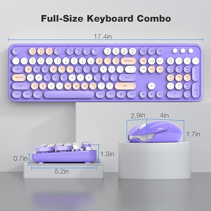 MOFII Wireless Keyboard and Mouse Combo, 2.4GHz Retro Full-Size Keyboard