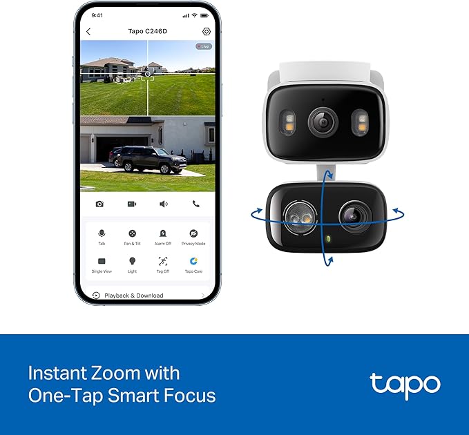 Tapo 2K 3MP Indoor/Outdoor Dual Lens Pan/Tilt Security Camera – 125° Wide-Angle