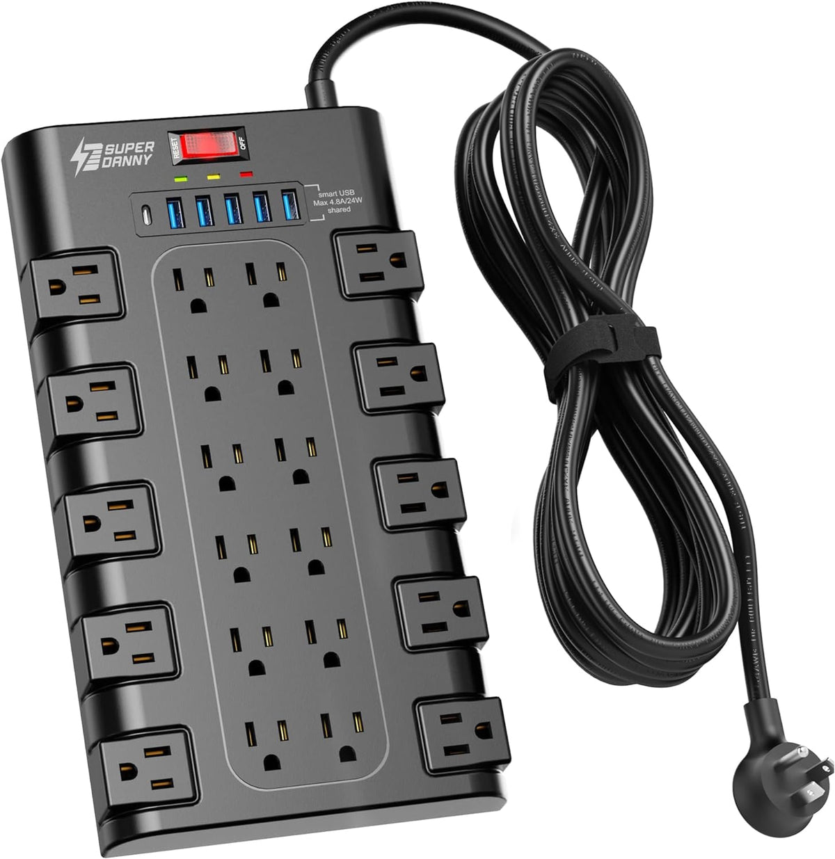 Power Strip Surge Protector, SUPERDANNY 15Ft Long Extension Cord
