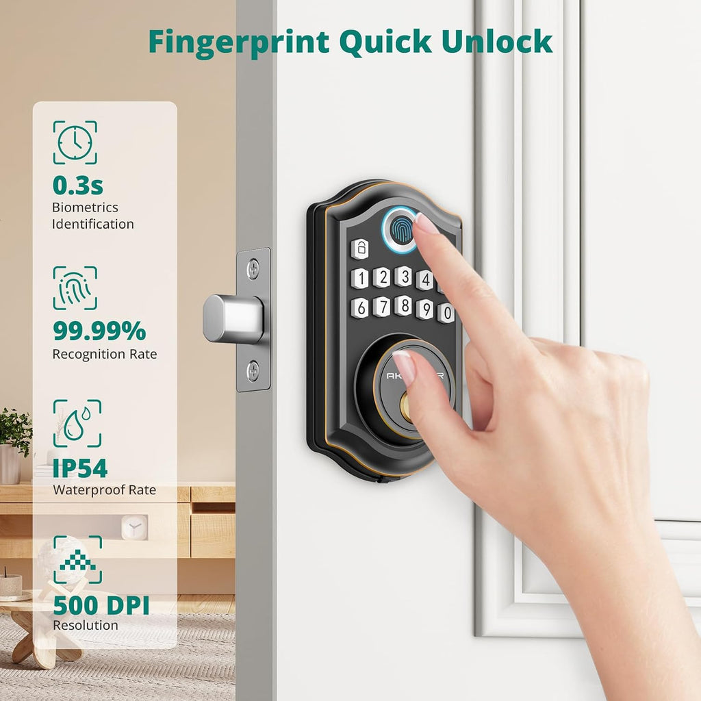 akagear ds10 keyless entry door lock with fingerprint shown in use