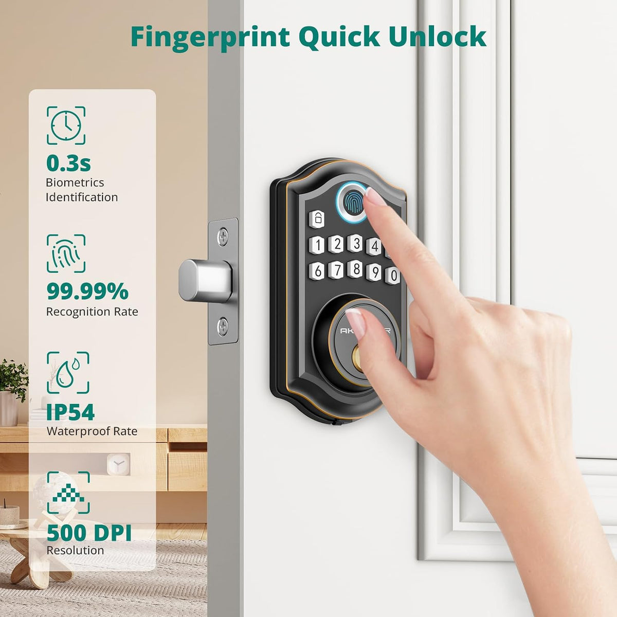 akagear ds10 keyless entry door lock with fingerprint shown in use