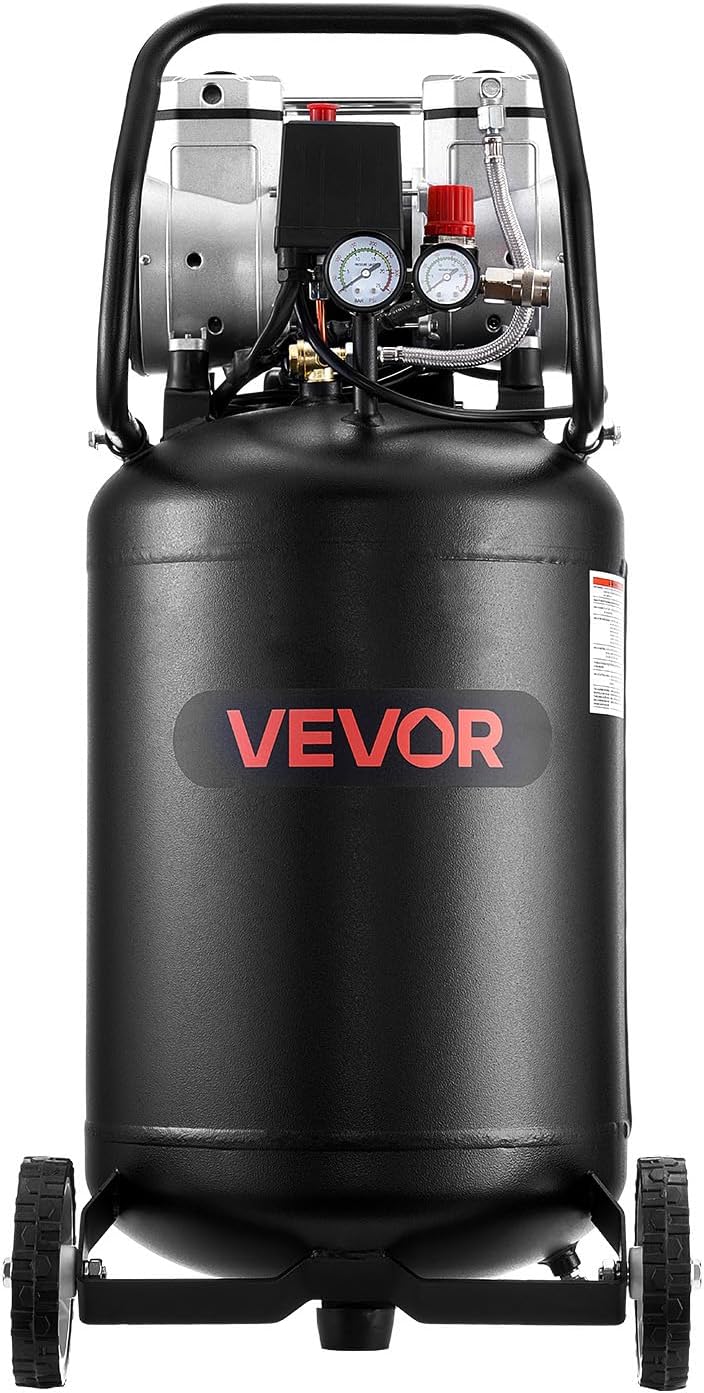 VEVOR 14-Gallon Air Compressor, 2HP 4.3 SCFM at 90PSI, Max 125PSI Pressure Oil-Free Air Compressor Tank, Portable on Wheels for Auto Repair, Tire Inflation, Spray Painting, Woodwork Nailing, 120V