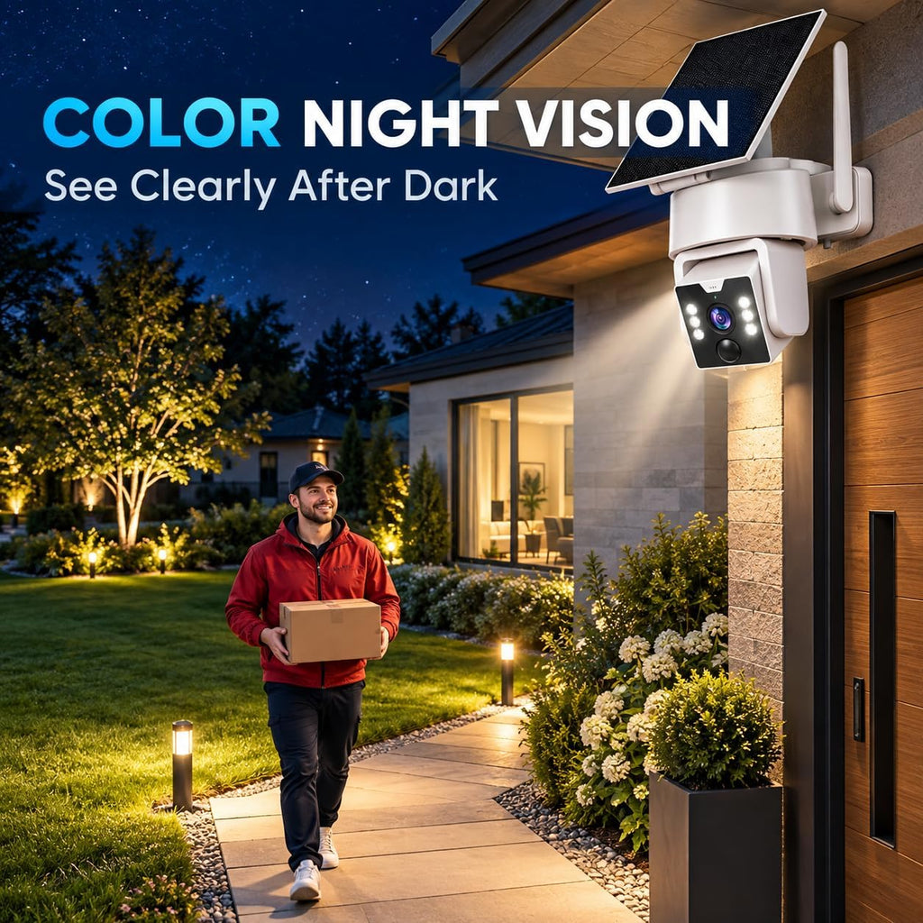 Security Cameras Wireless Outdoor, No Subscription 500GB Local Storage, Solar Powered Cameras For Home Security, PTZ Auto Tracking, 4Cam-Kit, Color Night Vision Home Security Camera System,5G/2.4G