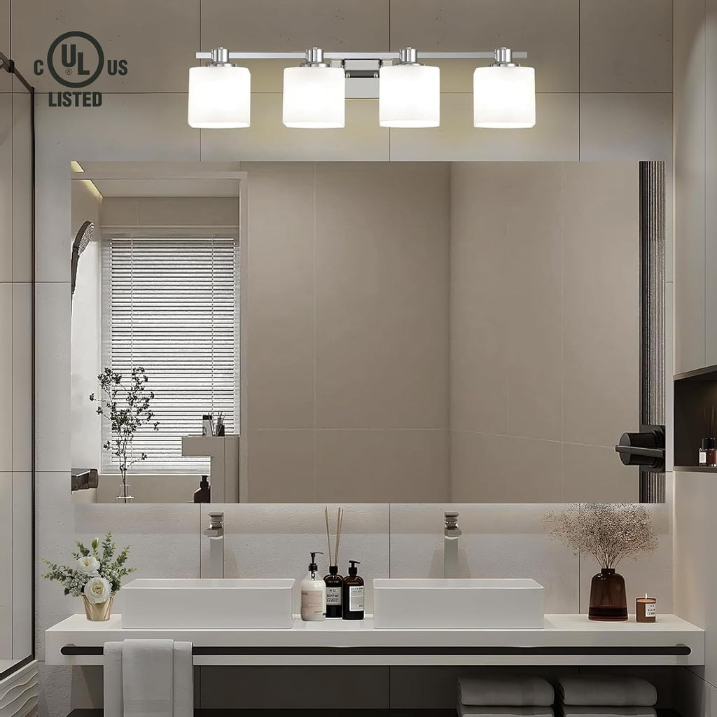 32 inch chrome bathroom light fixtures over mirror, side view