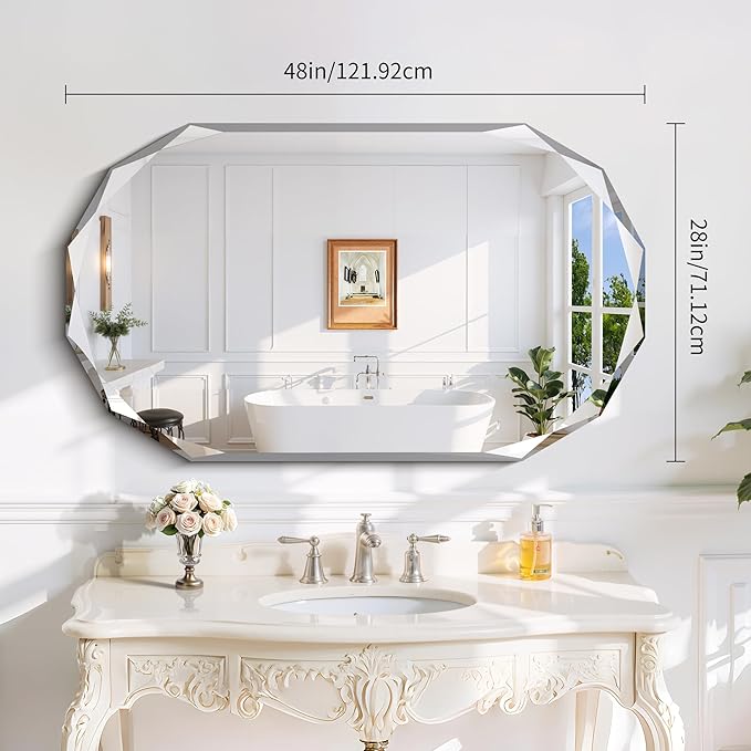 GLASHOM Beveled Edge Frameless Bathroom Mirror, Oval Wall Mirror