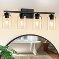 IZORRO Bathroom Light Fixtures, Modern Vanity Lights, Bathroom Lighting Fixtures Over Mirror with Clear Glass Shade, Wall Sconce for Living Room Cabinet Bedroom (Matte Black, 4-Light)