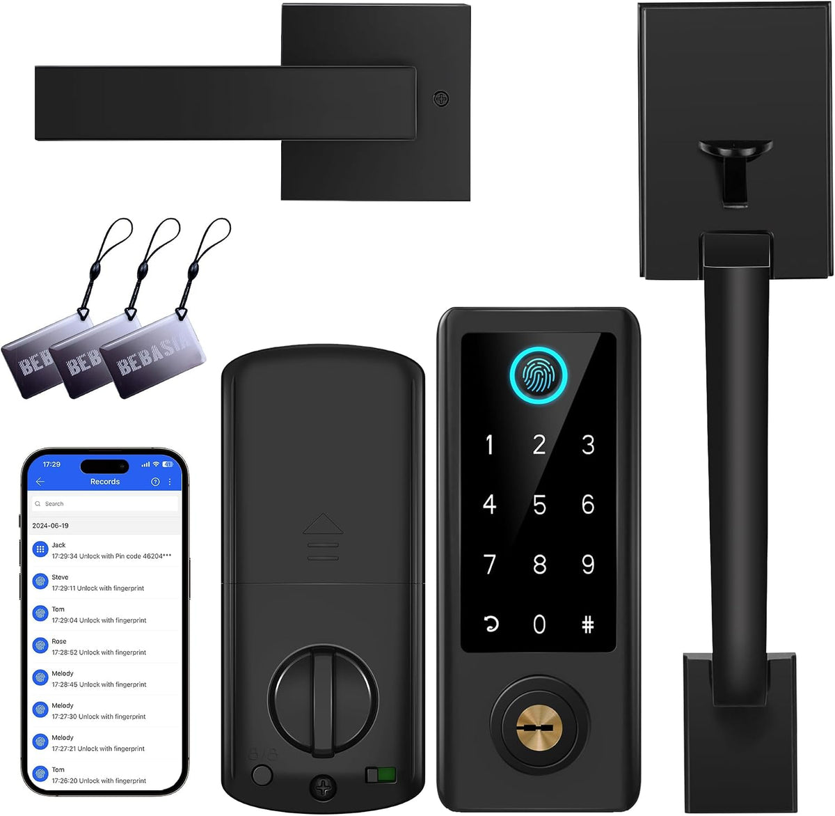 Fingerprint Door Lock with Handle Sets, BEBASIA APP Keyless Entry Door Lock