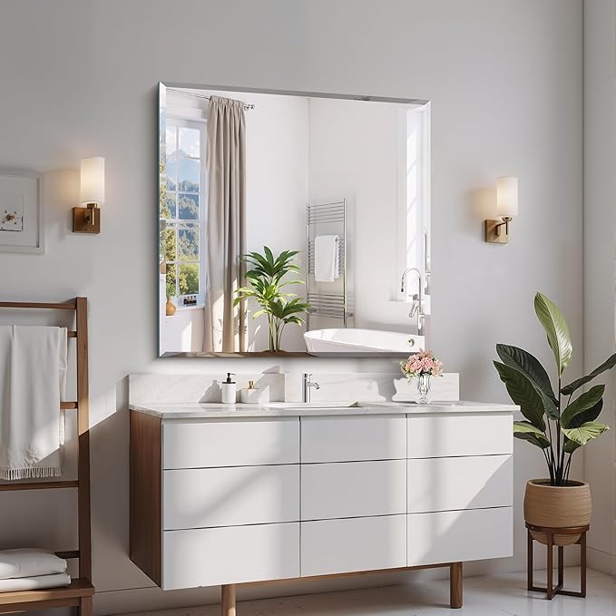 CILIBER Beveled Mirror, 36x36 inch Square Bathroom Mirrors